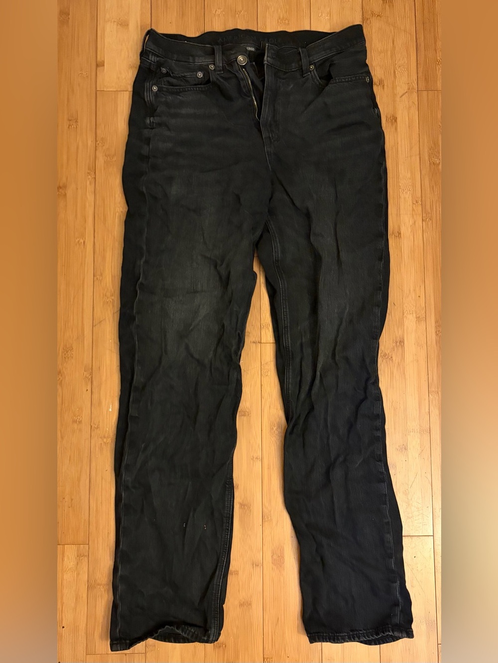 American Eagle Outfitters Black Baggy Straight Jeans Super High Waist 
6 LONG